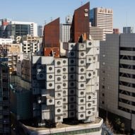 Exterior of Nakagin Capsule Tower facing demolition