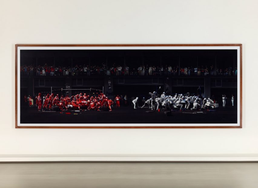 A painting of Formula 1 cars
