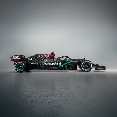 A motor racing car on display at Guggenheim Bilbao