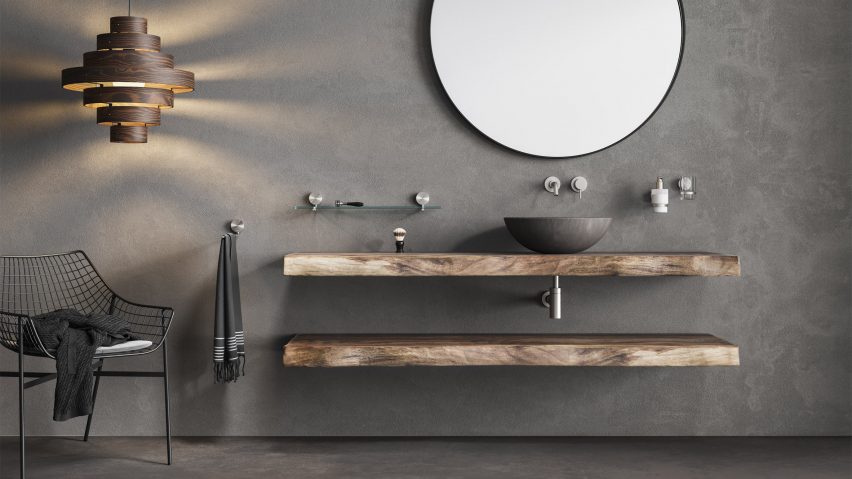 Opal bathroom shelf above a bathroom sink