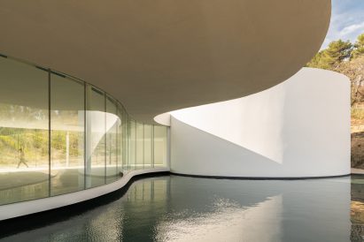 Reflecting pool alongside pavilion