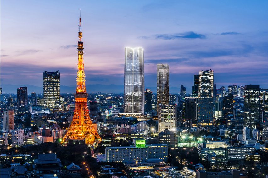 Render of the tower at dusk