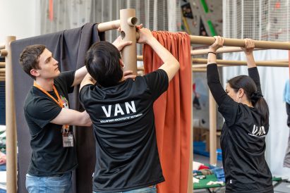 Shigeru Ban's Paper Partition System under construction