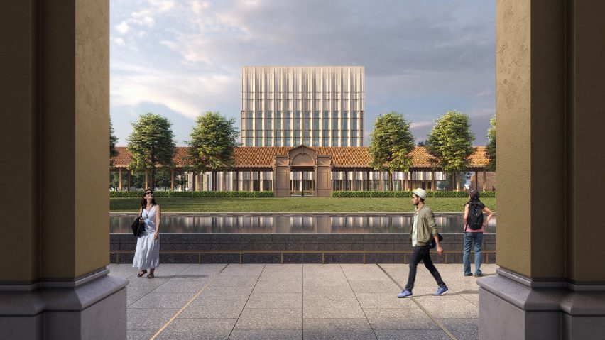 Render of a view toward the classical gardens by SHoP
