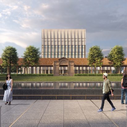 Render of the new office building from the Palazzo Liberty