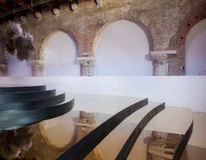 Steps inside the Uzbekistan pavilion by Space Caviar