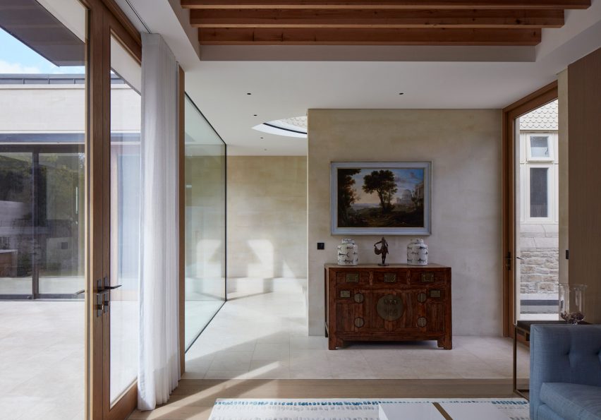 Stone-clad living room