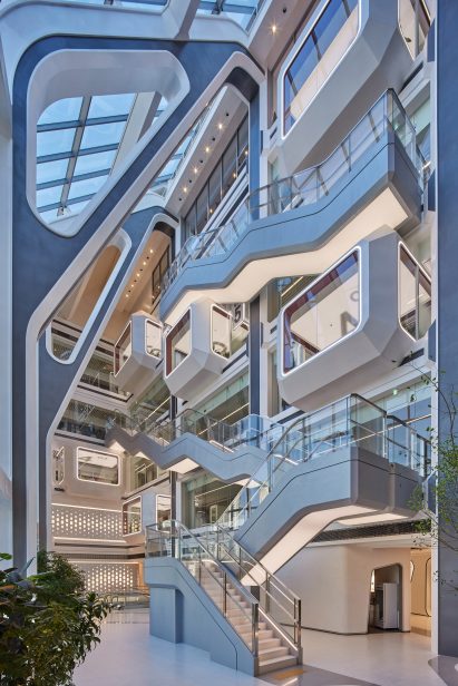 Interior image of the atrium at YG HQ
