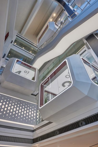Pods look out to the atrium