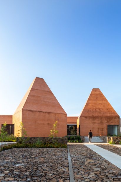 Twin red pyramids in Mexico