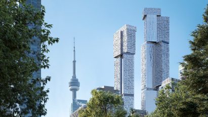 Frank Gehry forma through the trees