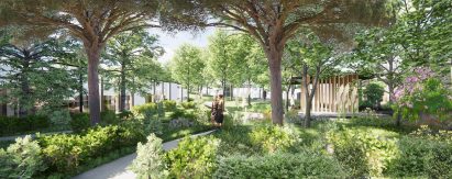 rooftop garden with trees