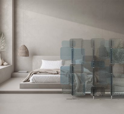A photograph of Cirrus, which is a glass interior wall