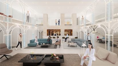 A render of Natuzzi's concept store for Milan Design Week