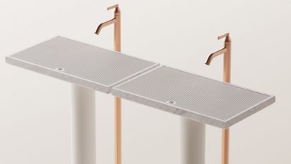 White and rose gold Ell washbasin by Benedini Associati for Agape