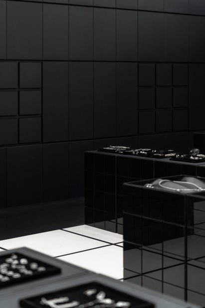 Glossy black display stands in Chengdu store by Atmosphere Architects