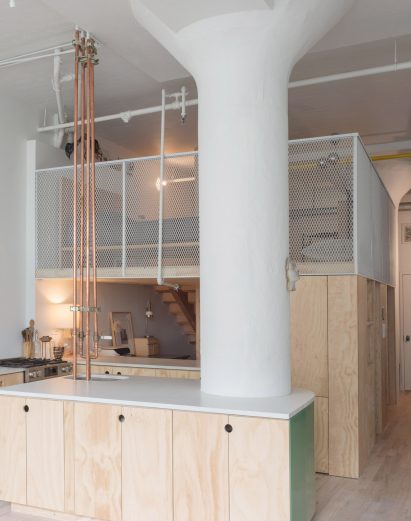Kitchen and study below mezzanine bedroom