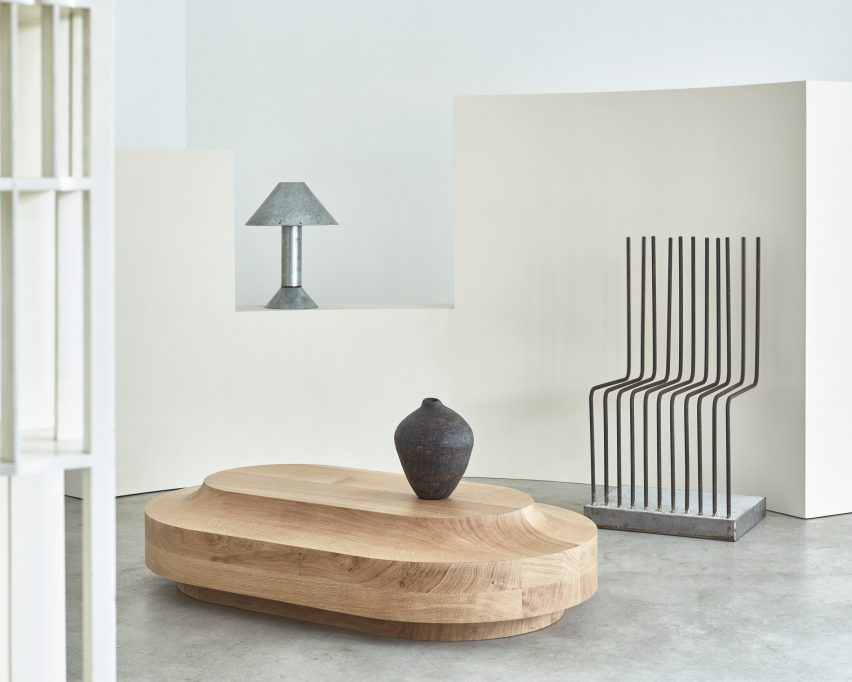 Low Collection solid oak furniture by Benni Allan for Béton Brut