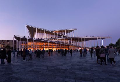 Render of The Vltava Philharmonic Hall from Vltava square