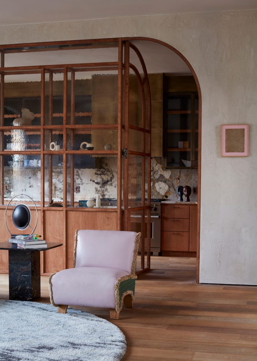 Glass wall with vintage crockery
