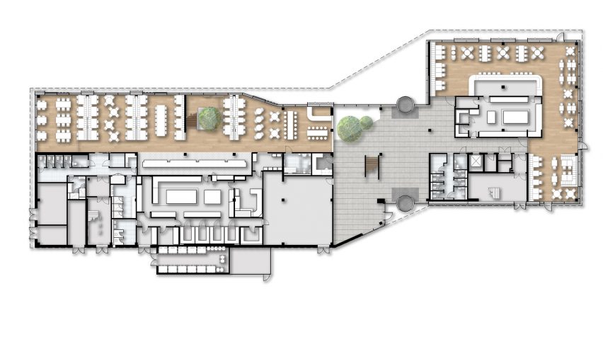 Ground floor plan of West Hub that was designed by Jestico + Whiles