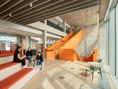 Interior image of a communal seating area at West Hub