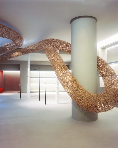 Interior image of a bamboo installation at Casa Loewe