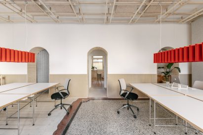 Orange lighting in office