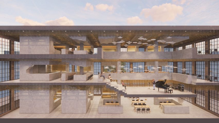Rendered perspective section of a market house design