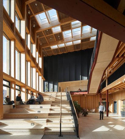 University building with bleacher-like seating