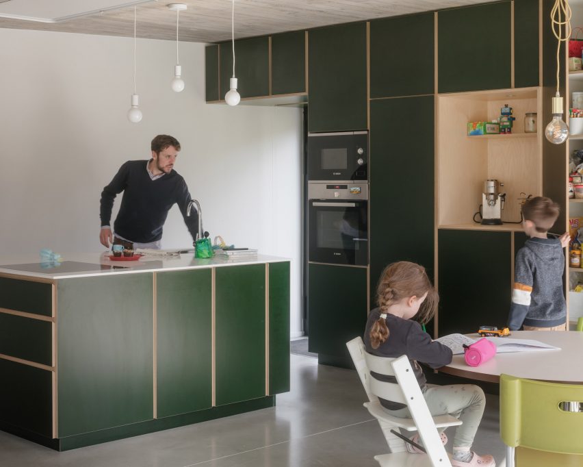 Kitchen with green cabinetry