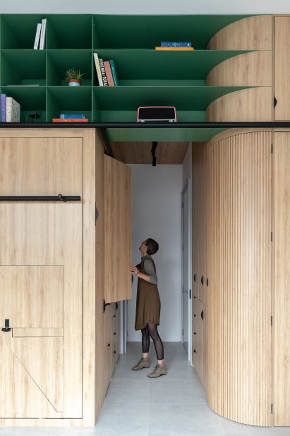 Green metal shelves