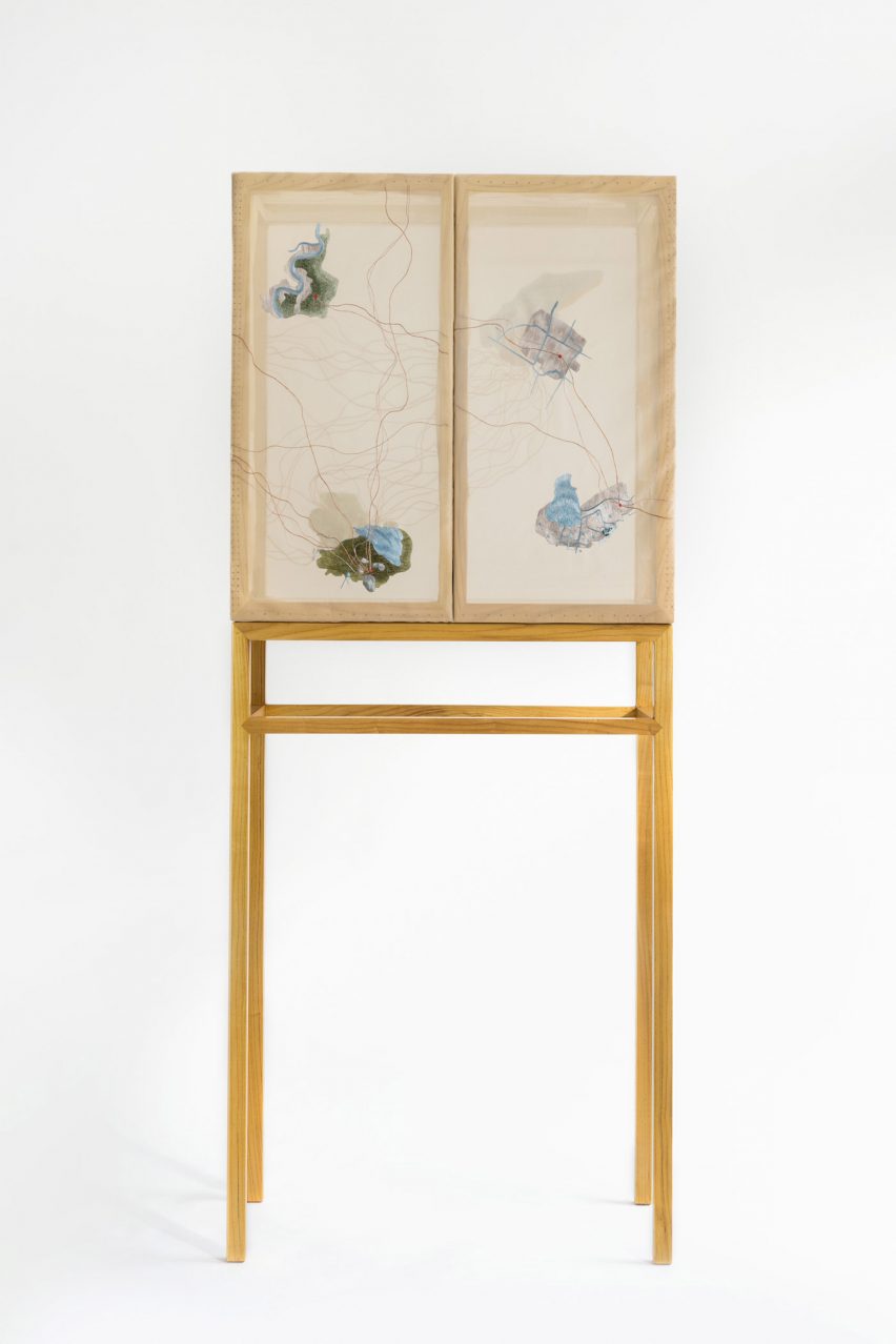 Made in China mulberry wood and silk organza cabinet by Studio Nienke Hoogvliet