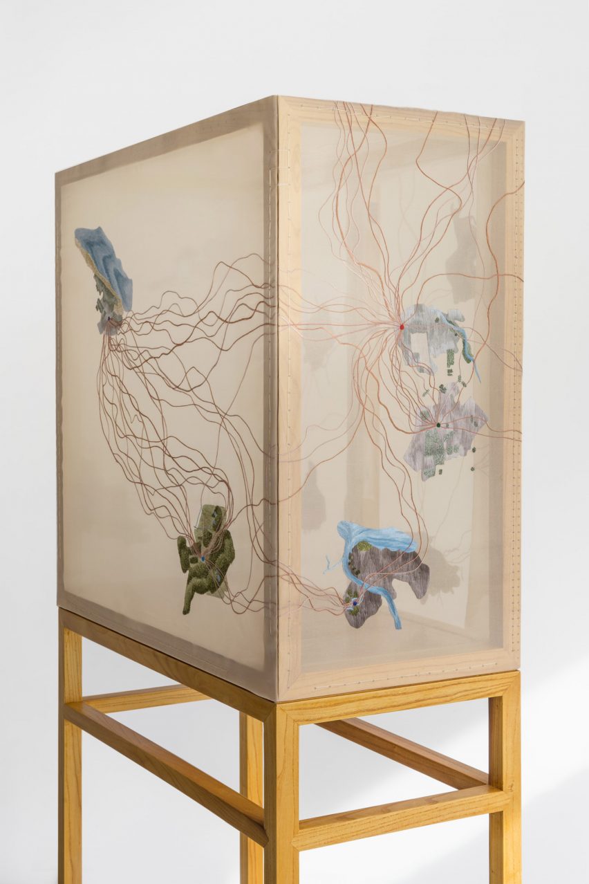 Made in China mulberry wood and silk organza cabinet by Studio Nienke Hoogvliet