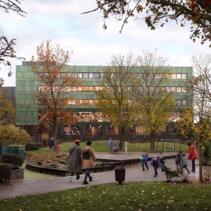 Render of the carbon-negative Paradise office by Feilden Clegg Bradley Studios.