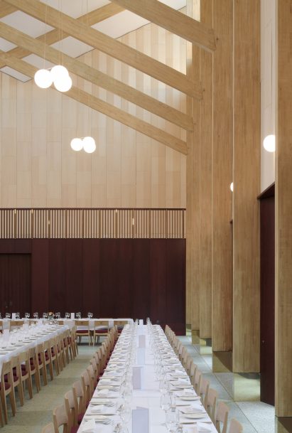 Sweet-chestnut laminated-timber framed building