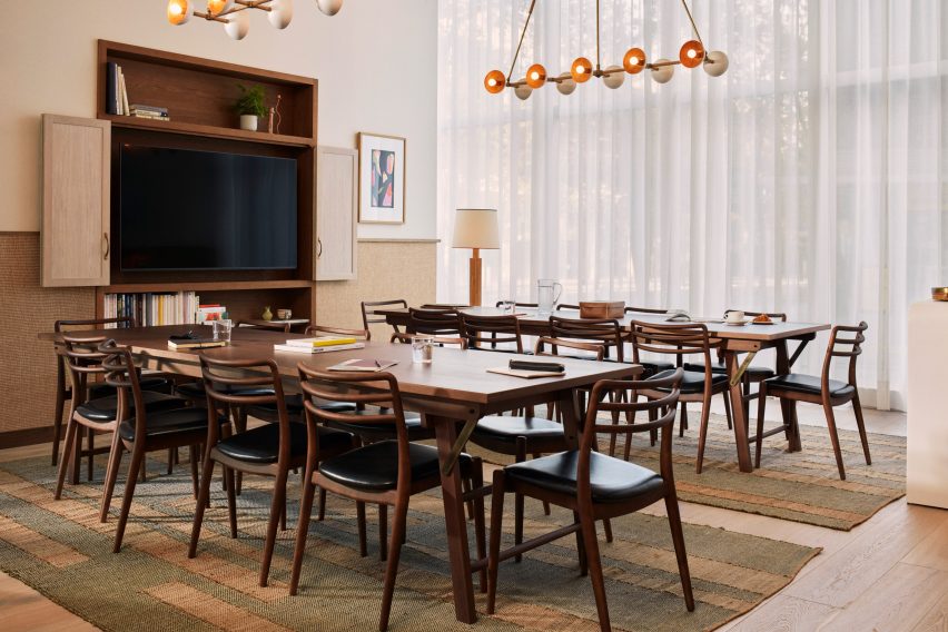 A meeting room with large meeting table