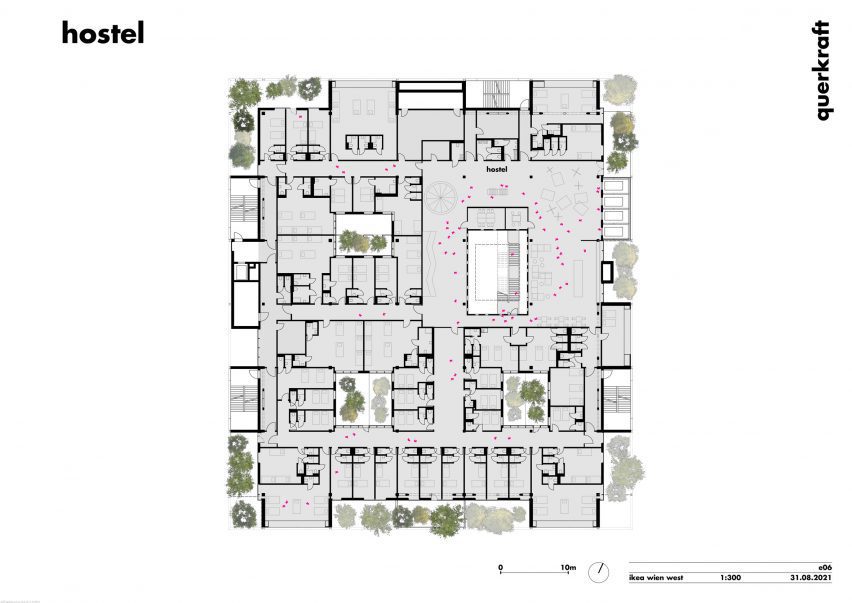 Hostel plan of IKEA Vienna Westbahnhof by Querkraft Architekten