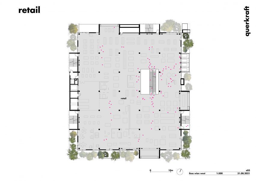 Retail plan of IKEA Vienna Westbahnhof by Querkraft Architekten