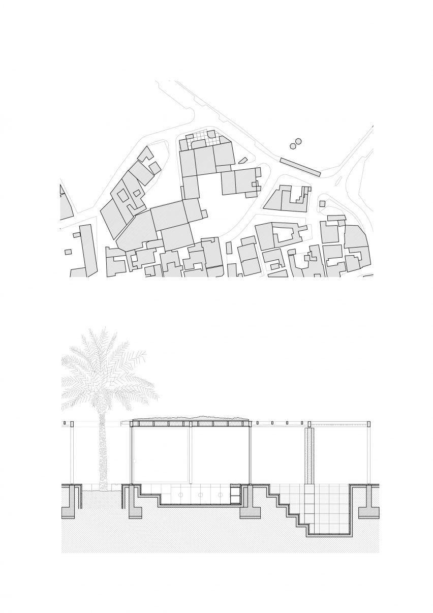 Site and section drawing of Al Naseej Textile Factory designed by Leopold Banchini Architects