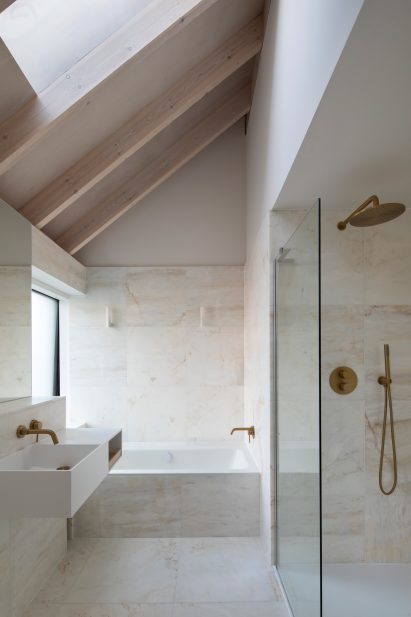 Interior image of a stone bathroom