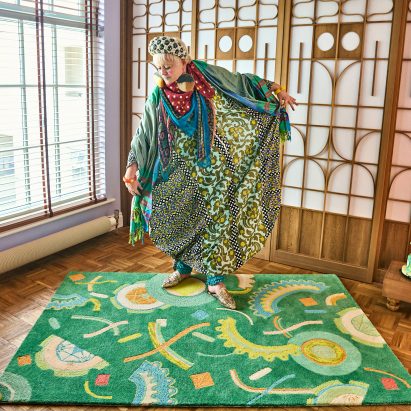 Artist Bethan Laura Wood on a green rug