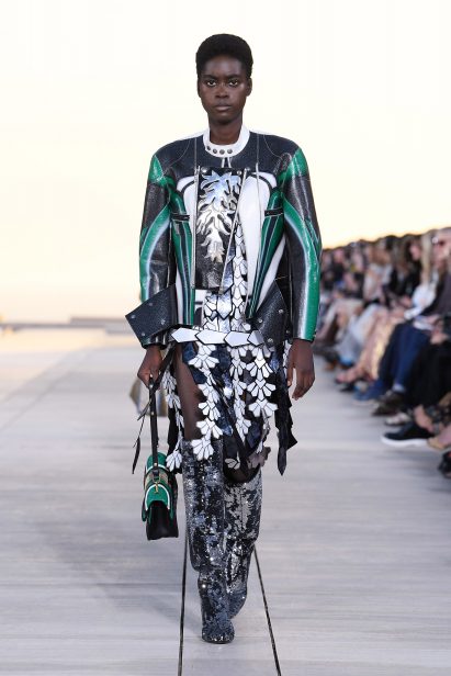 Sporty clothing was paired with embellished skirts and accessories
