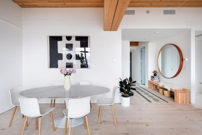 living room with wooden beam