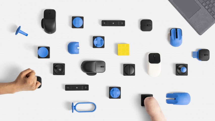 Several Microsoft computer accessories laid out on a plain surface