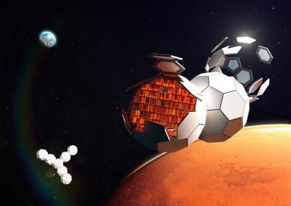 A graphic of white Tesserae tiles in space