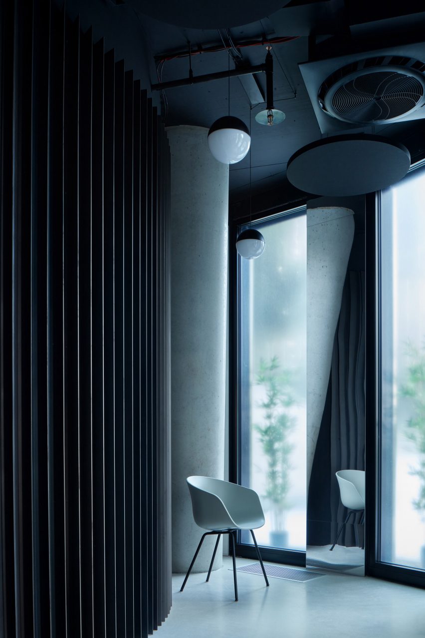 Waiting area with seat by window