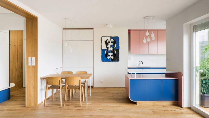 Wide view of kitchen dining area