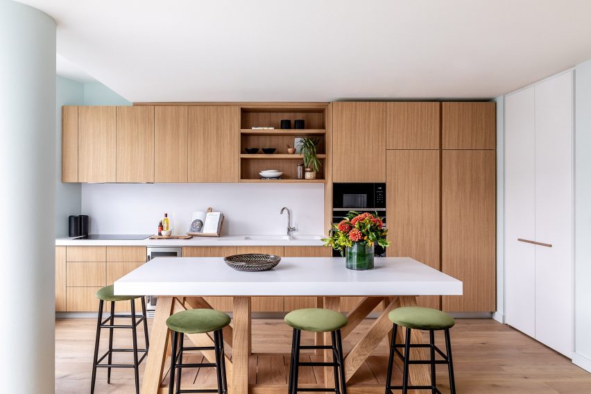 Kitchen with wooden cabinets