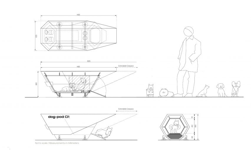 Section drawings of Dog Pod by Rogers Stirk Harbour + Partners and Mark Gorton